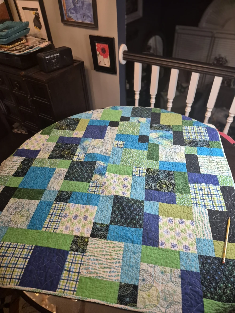 Blue & Green Patchwork Quilt - Handmade